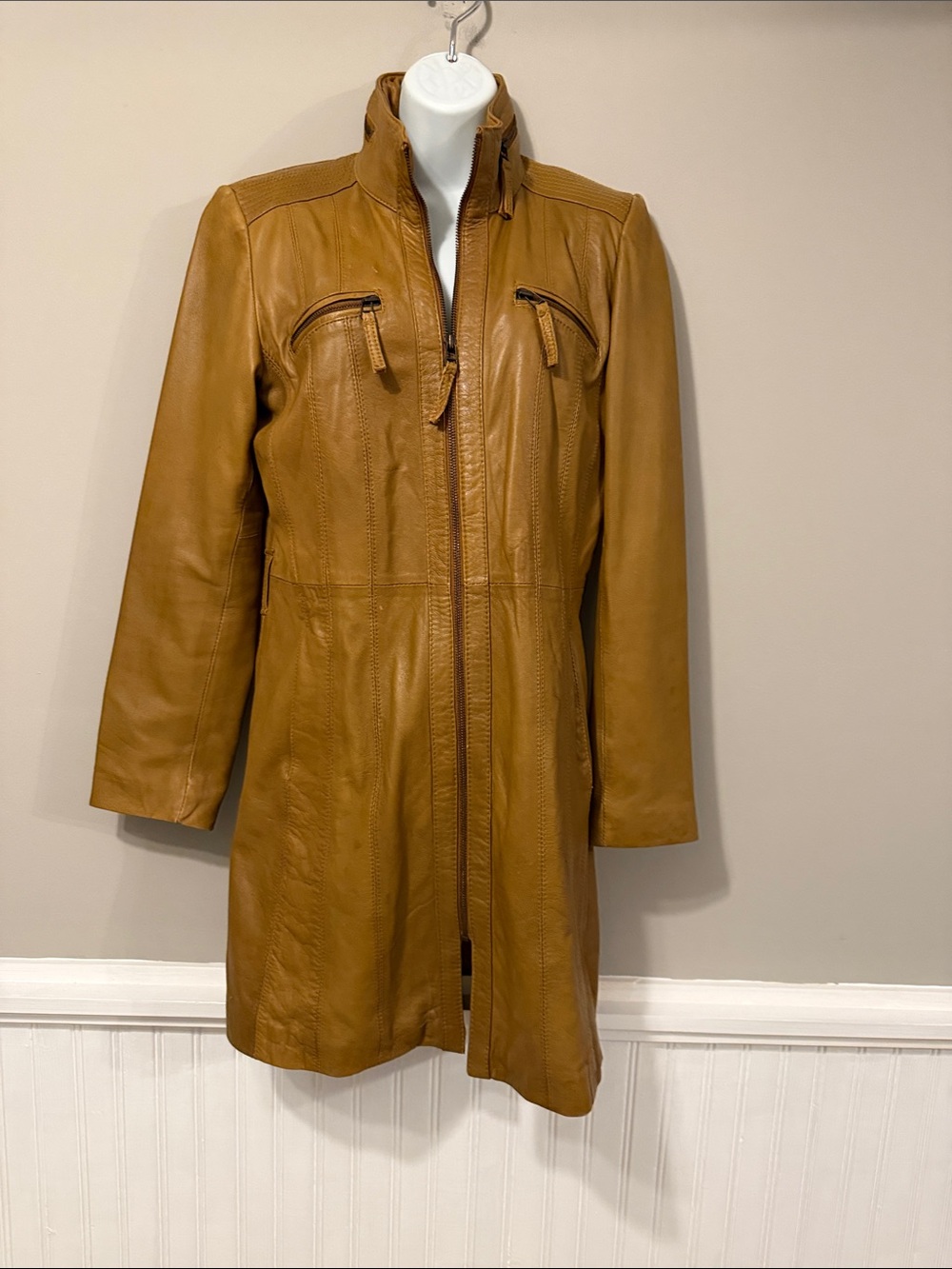 Wilsons Leather Tan Long 100% Genuine Leather Jacket
